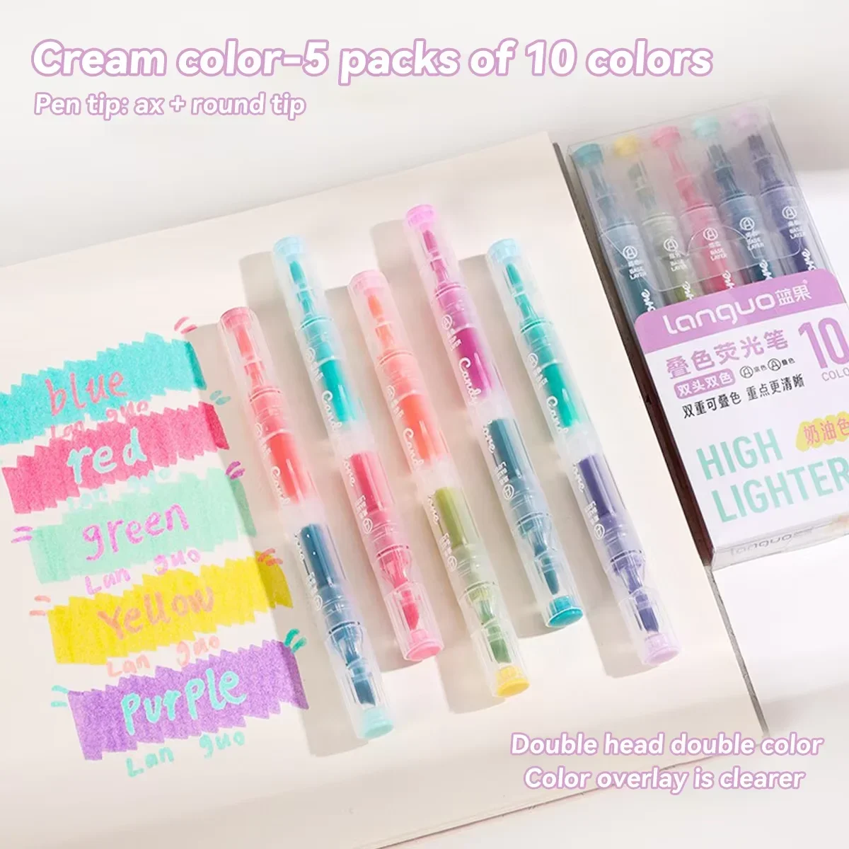 5pcs Set Double Ended Color Change Highlighter Pen Set for Student Art Markers DIY Journaling Study Stationery Back To School