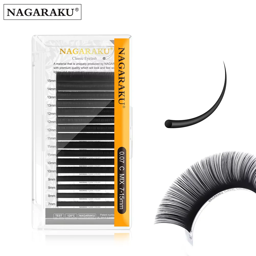 NAGARAKU clásico 16 filas/caja 7 ~ 25mm mezcla Premium visón sintético Natural suministros de extensión de pestañas individuales maquillaje Cilios