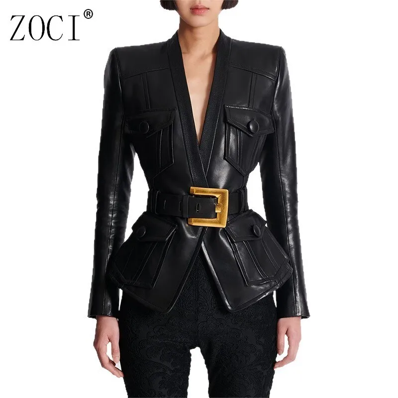 

2025 Women's Spliced Pockets Temperament Jackets For Female V Neck Patchwork Button Fashion Jacket 2025 Autumn New Clothing