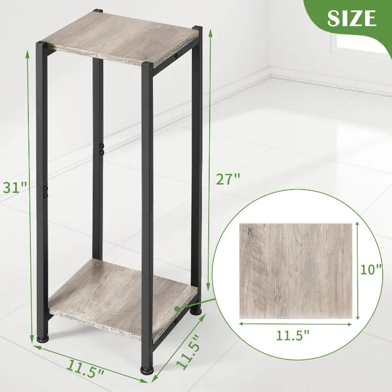 Tall Plant Stand Indoor,31 Inch Plant Stands,2 Tier Metal Plant Stand with Heavy Duty Wood