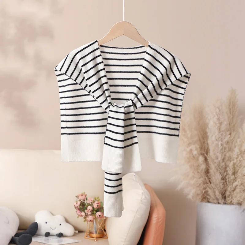 100% Cashmere Striped Knitted Shawl Knotted Scarf High-End Warm Shoulder Wrap for Spring And Autumn Fashion Air Conditioning