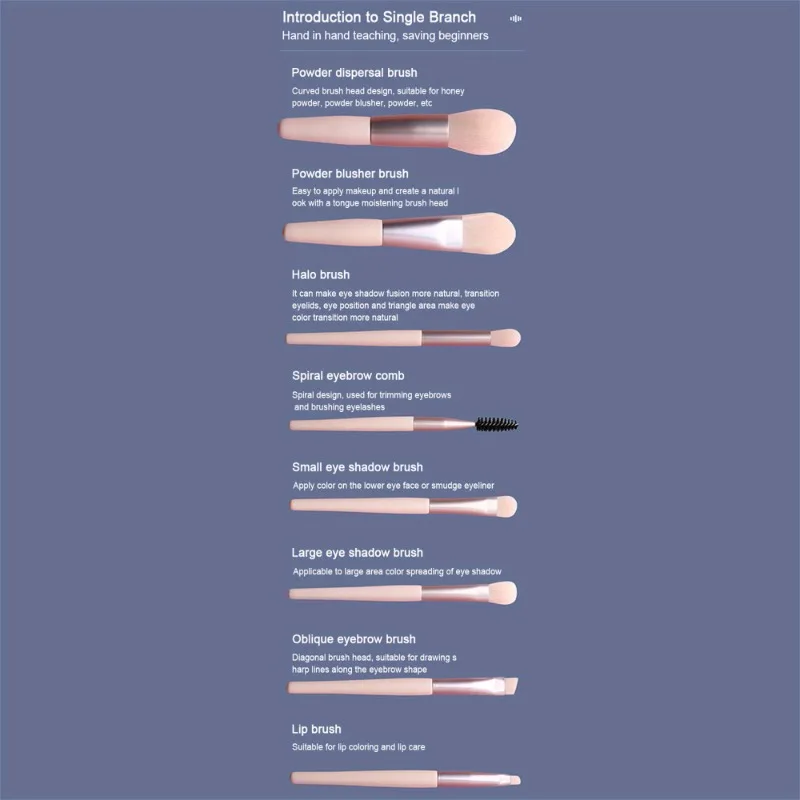 Set di pennelli per trucco portatile da 8 pezzi Pennello per correttore per trucco morbido Pennello per cipria in polvere Pennello per fondotinta per ombretto Strumenti di bellezza