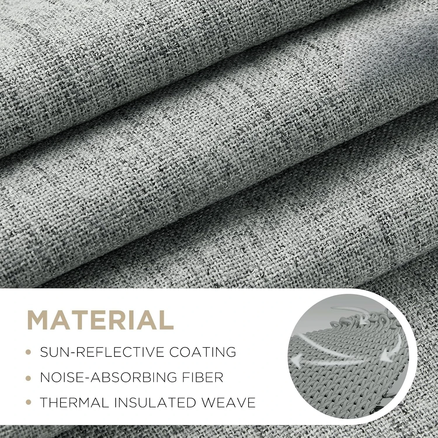 Light-Grey 2-Panel 84-Inch Linen-Textured 100% Blackout Curtains, Rod-Pocket & Back-Tab Header, Thermal-Insulated Light-Blocking Drapes for Bedrooms & Living Rooms