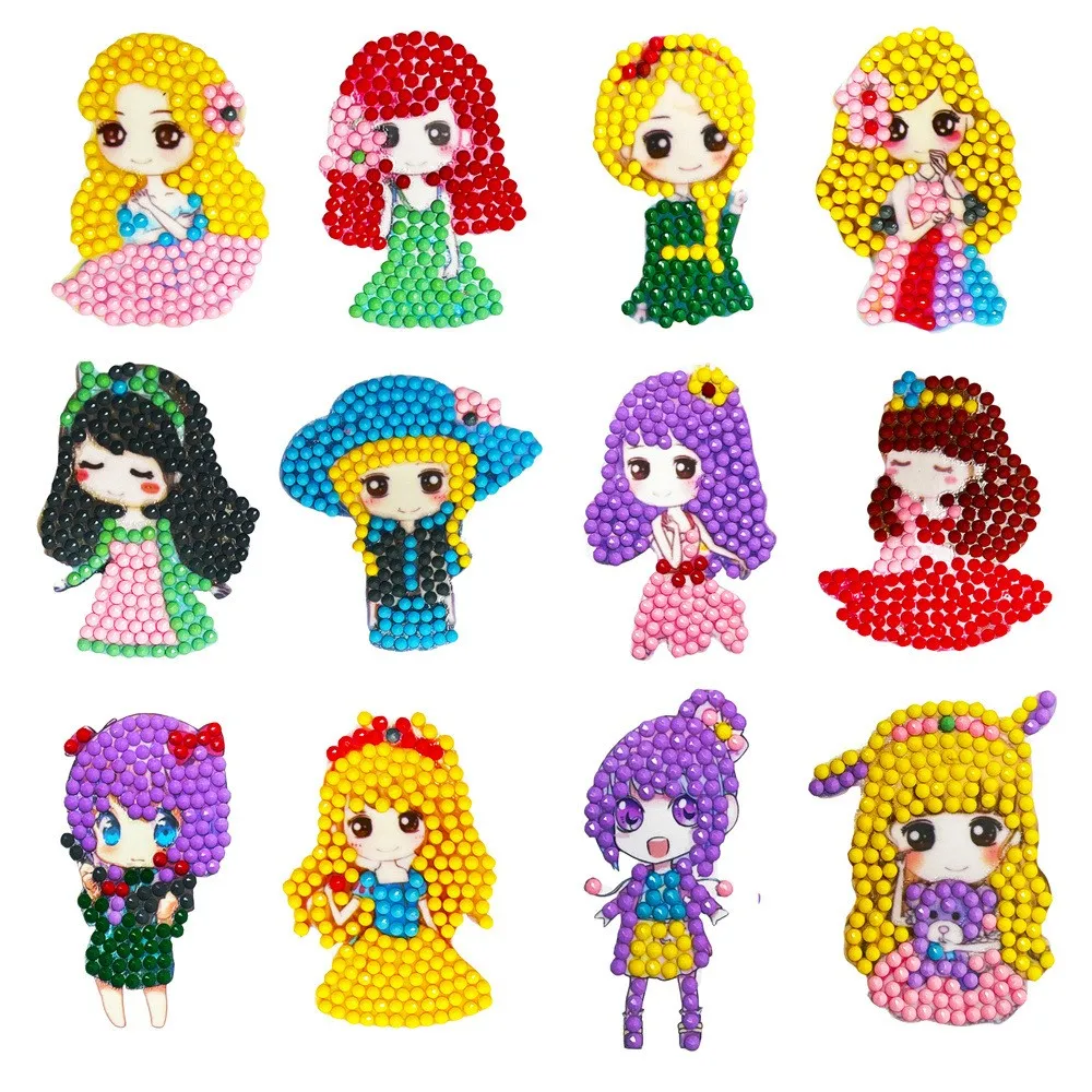5D Diamond Painting Stickers Easy For Kids Princess Diamond Art Diamond Mosaic Stickers by Numbers Kits for Children