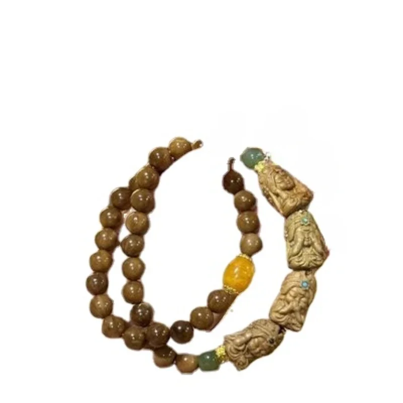 UMQ Handmade Carving Natural Bodhi Seed Bracelet-Double Circle Design for Good Luck and Blessing