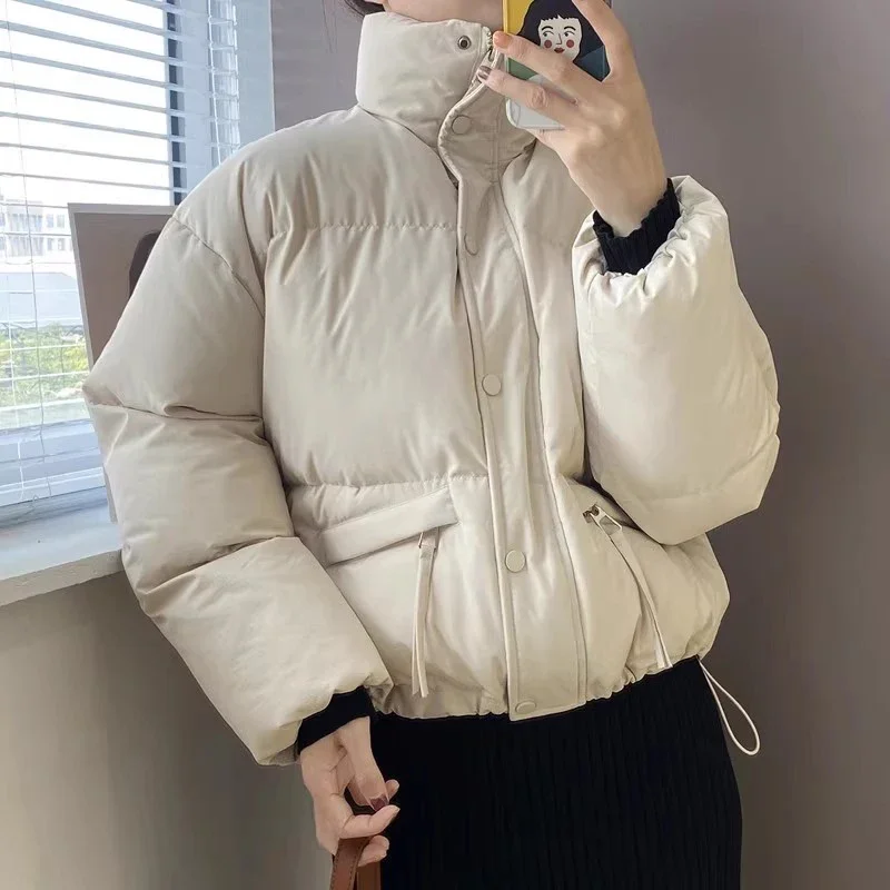 ABRINI Women Casual Loose Jacket Thicken Warm Bread Clothing TRAF Puffer Jackets Cardigan Coat Fall Winter Cotton-padded Jacket