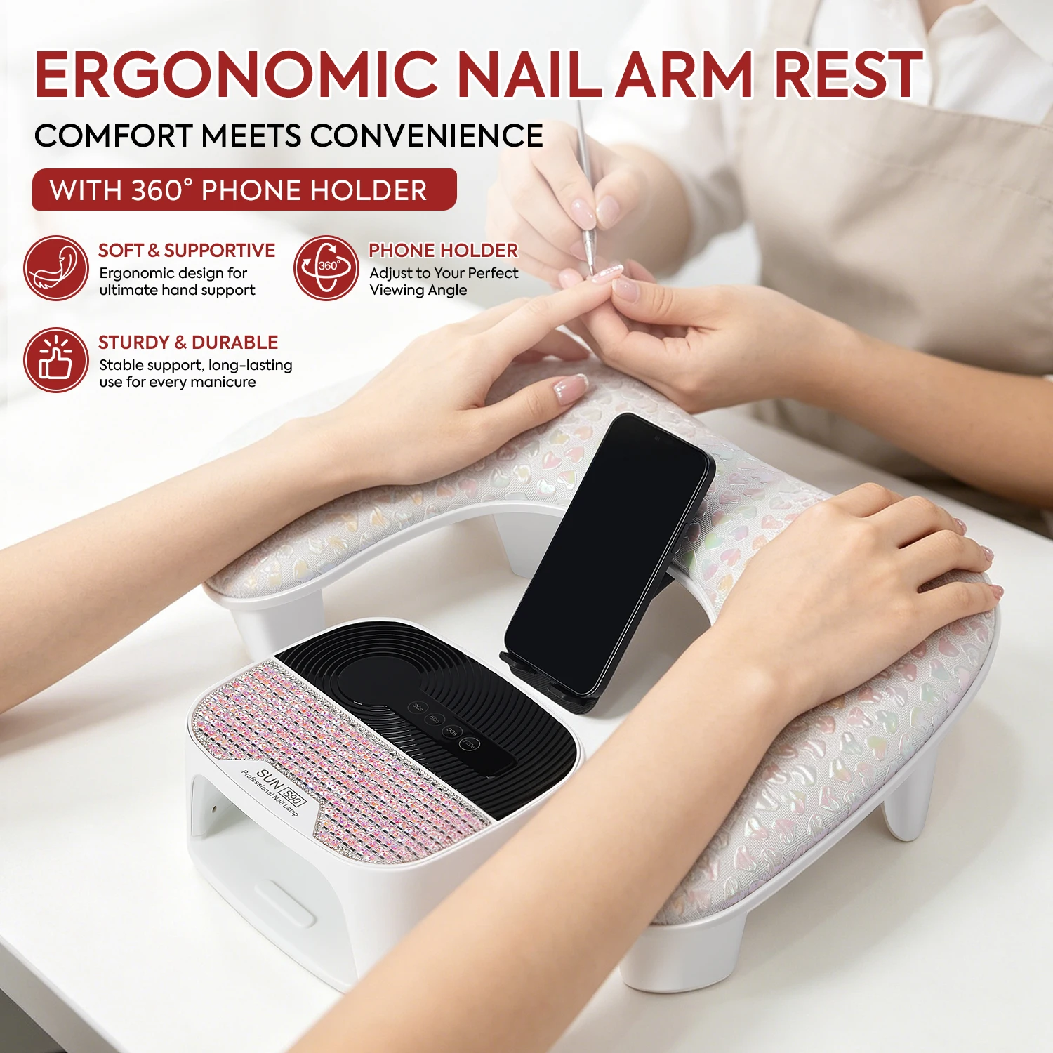 DianaBeauty U-shaped Manicure Comfortable Hand Pillow Arm Rest Portable Removable Stand PU Leather Nail Hand Pillow for Manicure