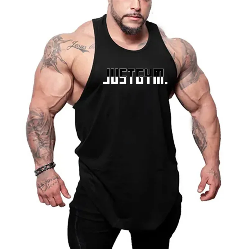 Summer Men Black Bat Print Gym Workout  Cotton Breathable Training Vest  Sleeveless Gray Tank Tops Cotton Casual Shirt Tank Tops