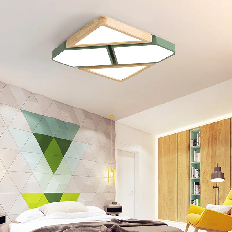 Wood Living room And Hall Ceiling lamp Led Ceiling Lamp For Bedroom Loft Office Kitchen Dining Geometric Assembly Decor Indoor l