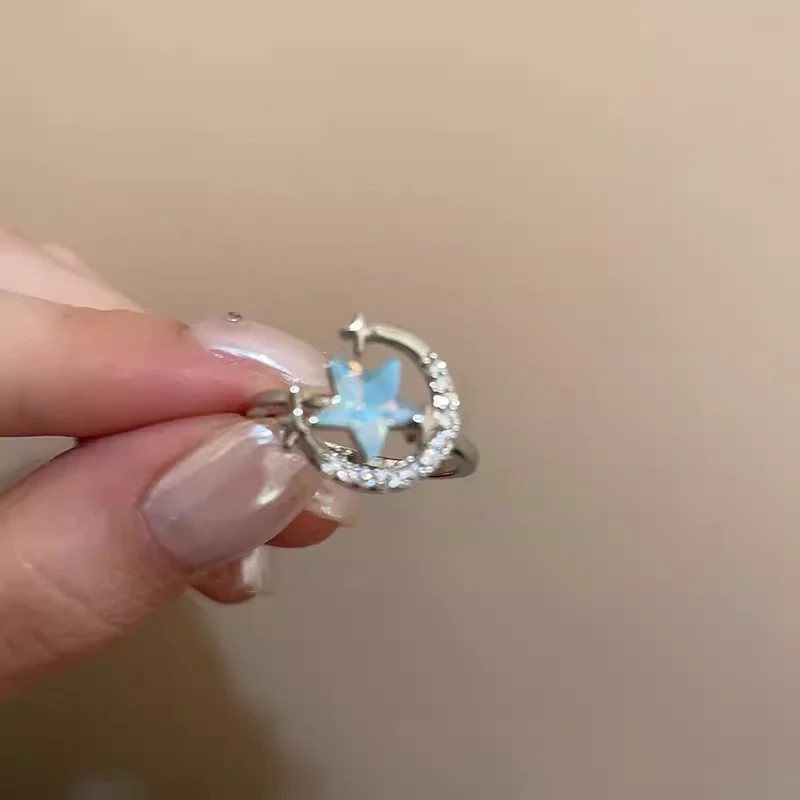 Light Luxury Moon Stars Zircon Opening Adjustable Ring For Women Girls Fashion Finger Ring Charm Jewelry Party Jewelry Gift image 5