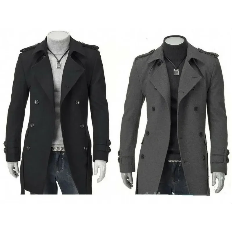 Mens Winter Wool Coat Trench Coat Outwear Overcoat Long Jacket HOT Fashion