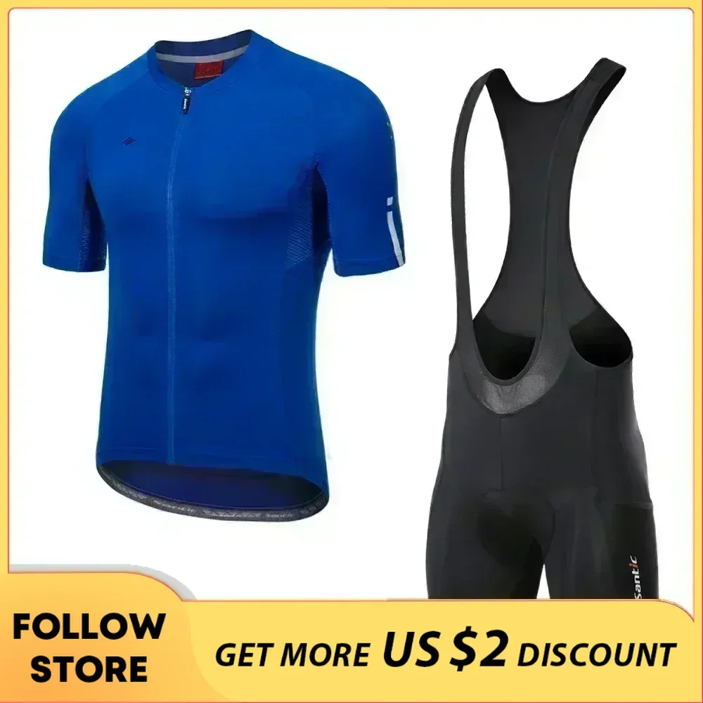 Santic Men Cycling Sets Summer MTB 4D Padded Bib Shorts  Riding Jerseys Bicycle Clothes Breathable Quick Dry Suits Asia Size