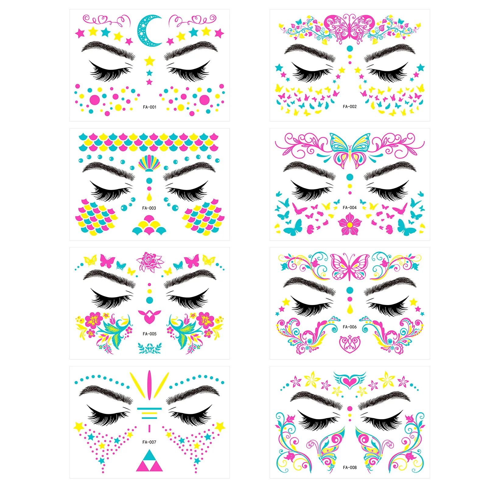 Glow In The Dark Tijdelijke Tatoeages, Face Tattoo Stickers Neon Face Tattoo Glitter Festival Gadget Voor Party Carnaval Verkleedkleding