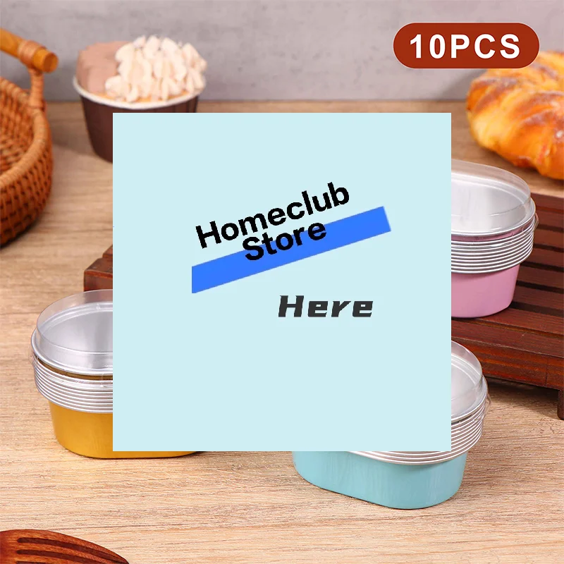10Pcs Aluminum Foil Cupcake Cups With Lids 68ml Oval Non-Stick Baking Cups For Desserts Puddings Wedding Party Supplies