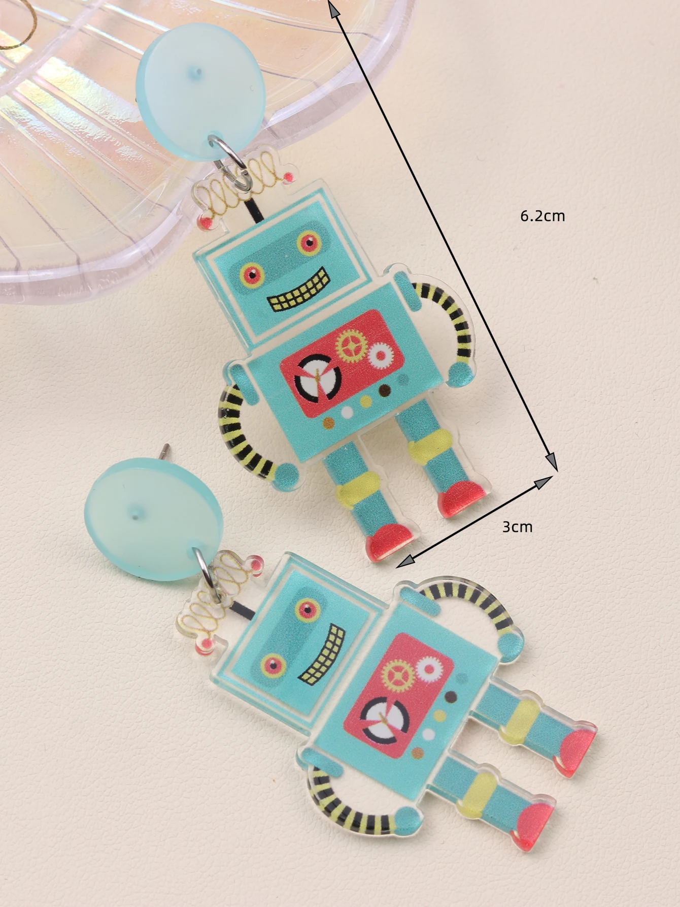 Korean cartoon dinosaur earrings fun robot acrylic accessories 2024 women\'s simple cute style a pair of jewelry earrings