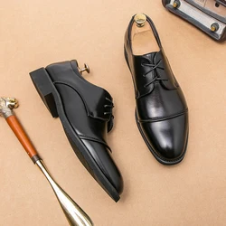 Men Formal Shoes Leather Business Casual Shoes High Quality Dress Pointed Luxury Male Oxfords Office Triple Joint Leather Shoes