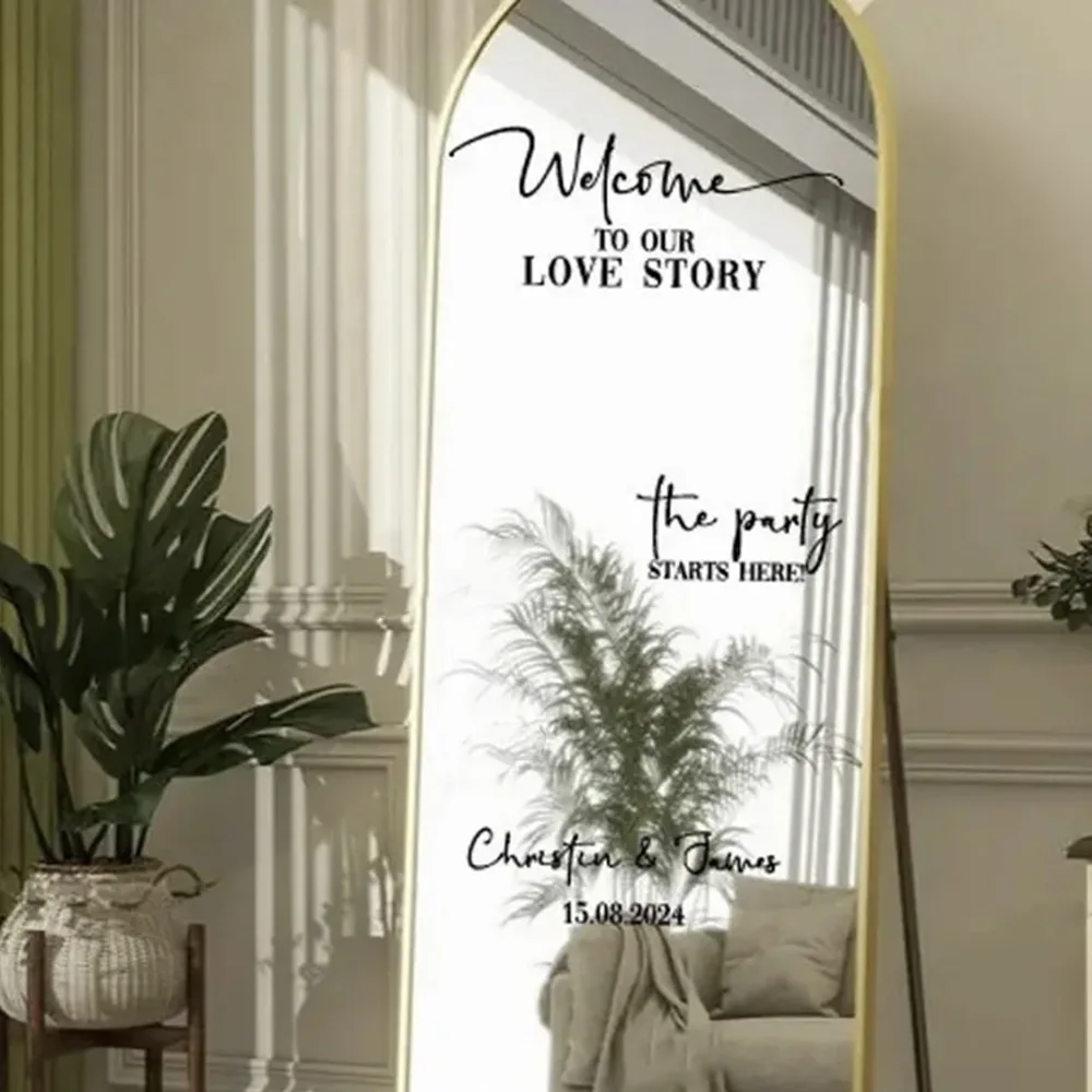Customized Welcome Sign Wedding Stickers Persinalized Names Date Vinyl Decal for Mirror Board Wedding Party Decor Art Mural