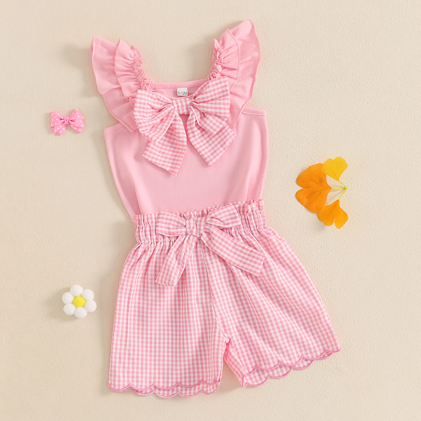 أطقم ملابس صيفية للفتيات الصغيرات من FOCUSNORM من عمر 0 إلى 4 سنوات مكشكشة بدون أكمام مع فيونكة كبيرة + شورت مطبوع منقوش #6