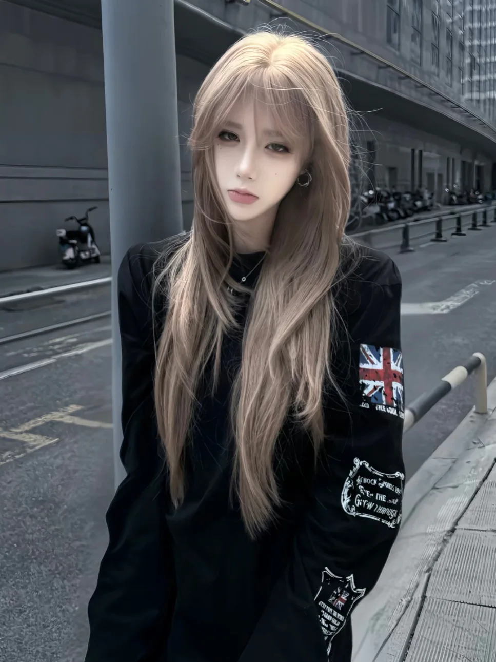 Loose Long Sleeve Flag Print T-Shirt Women's Autumn American High Street Style Couple Base Shirt Design Sensation Top