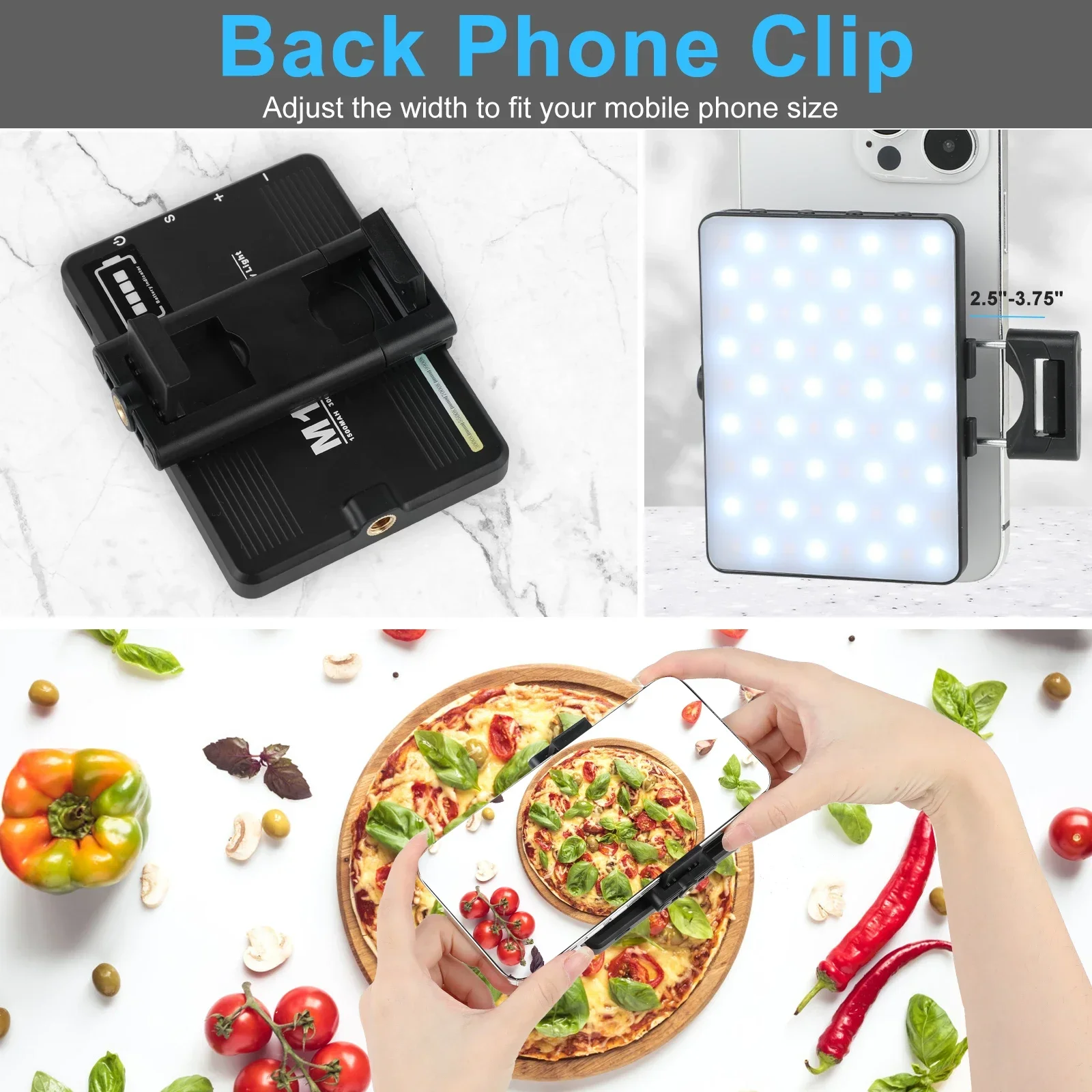 Luce di riempimento Selfie Light con Clip per telefono anteriore e posteriore, luce Video ricaricabile a 72 LED per telefono IPhone IPad Laptop Camera