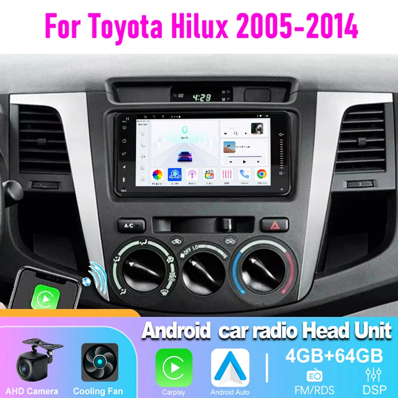 

4-64GB 7" Car Radio Wireless Carplay For Toyota Hilux 2005-2014 Android Auto Head Unit GPS BT Steering Wheel Control