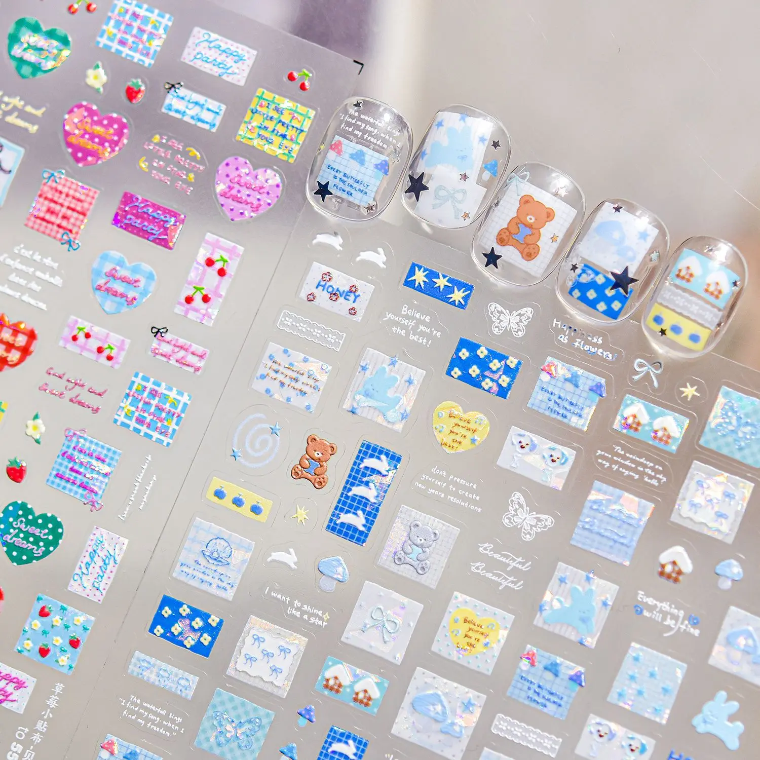 

Shell Light Nail Stickers Cute Strawberry Cartoon Bear Rabbit Decorative Stickers For Nails Love Heart Valentine Nail Art Decals