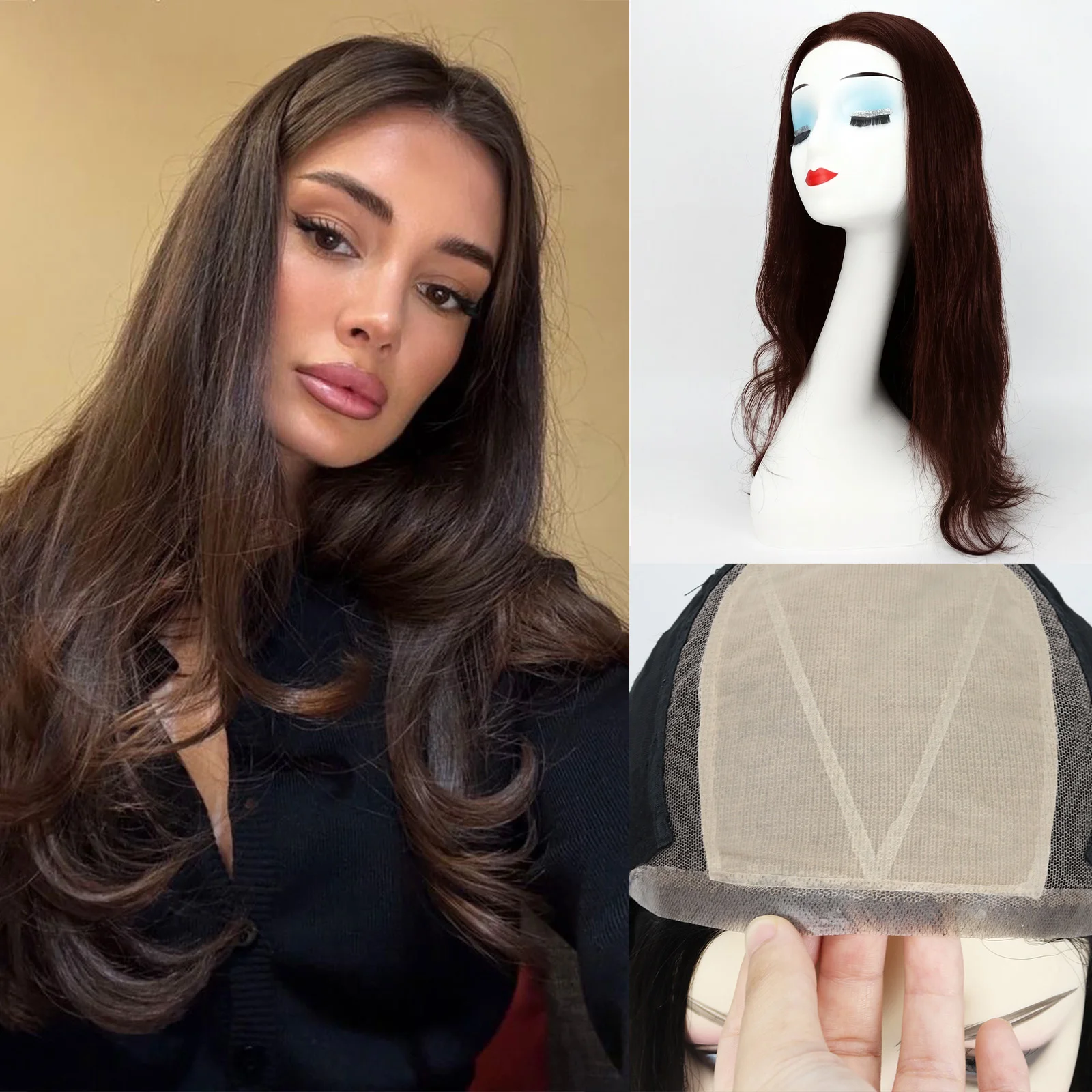 

Волнистый парик из натуральных человеческих волос 24 дюйма, 10x12 см, с шелковым верхом и полиуретановой передней частью, с естественной линией роста волос, для женщин, реалистичный парик с имитацией кожи головы