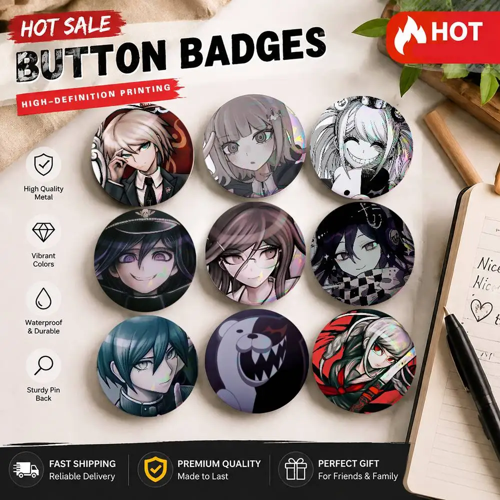 Anime A-Danganronpa-E Art Badges Button Round Creative Pin Brooch Badge Bag Decor Accessories Fans Collect Friends Gifts