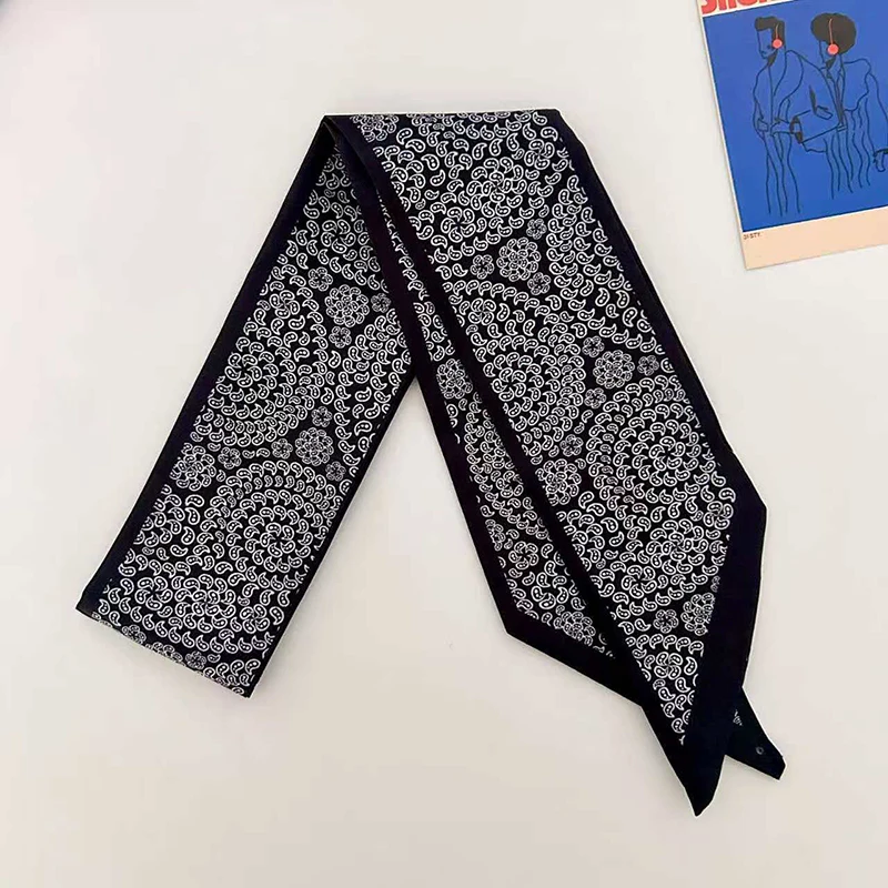 2026 New Arrival Women Geometric Floral Print Skinny Satin Scarf Girl Hair Bandana Neck Scarf Bag Handle Decor for Spring Summer - view 5