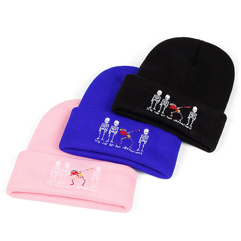 2026 New Creative Bean Hat Five Skull Embroidered Windproof 