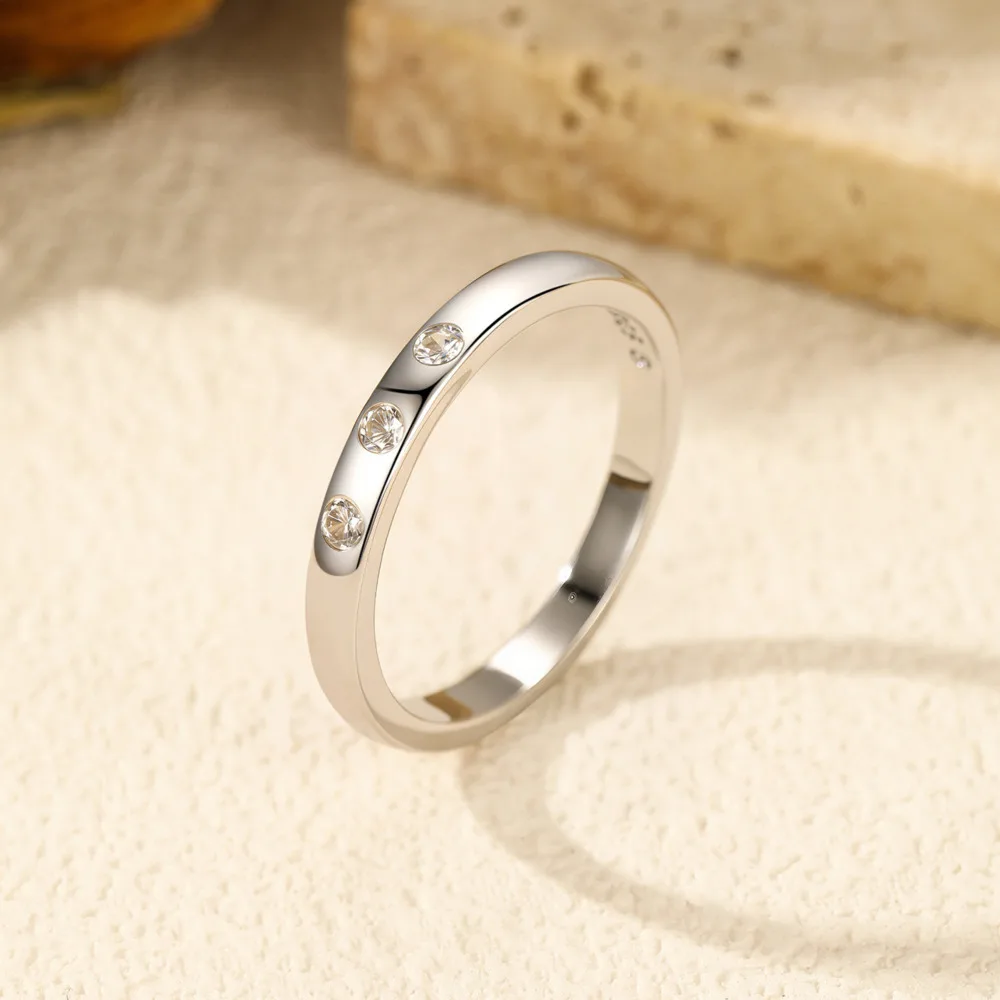 

GL S925 Pure Silver Simple Stackable Ring, Elegant Korean/Japanese Style, Fashionable Zircon Band for Office Ladies