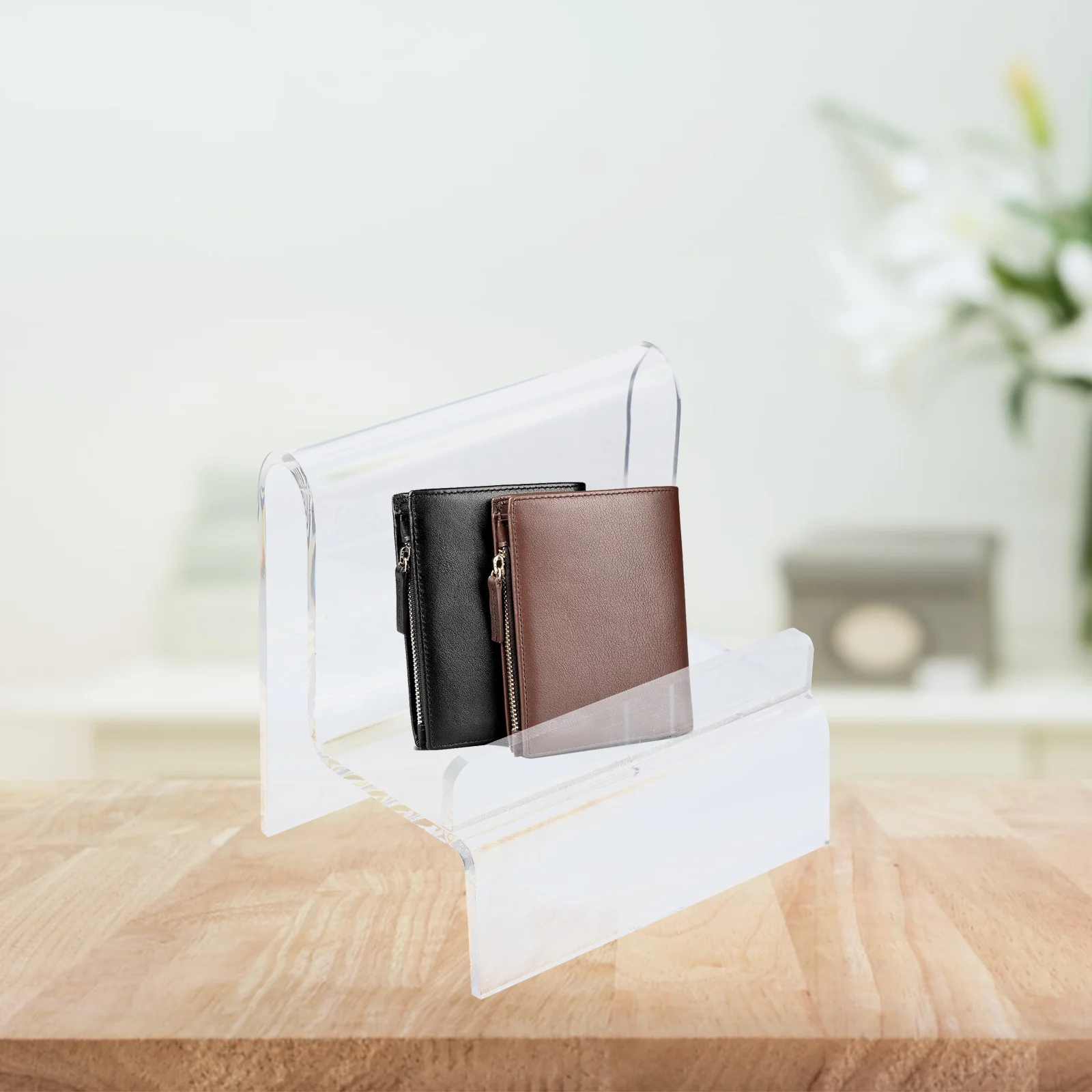 

2 шт., прозрачная акриловая стойка для кошелька, держатель для кошелька, однослойный органайзер для салона красоты, домашний магазин, подставка для кошелька, стойка
