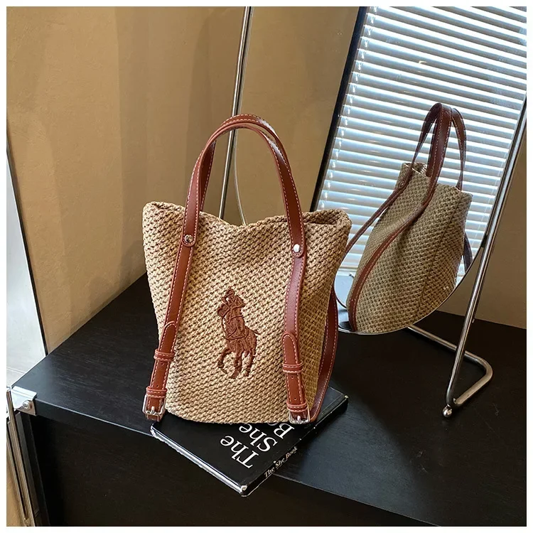 

2025 New Straw Bucket Bag - Woven, Summer, Seaside, Large Cap, Mother & Child