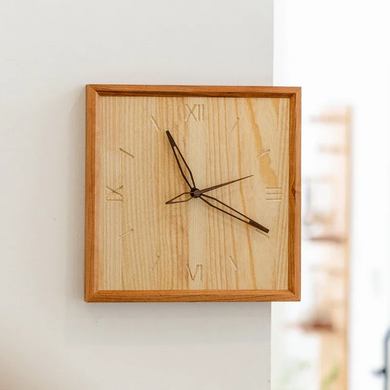 Solid Wood Wall Clock Living Room Creative Corner Clocks Double Sided Design Minimalism Clock Watch Home Versatile Wall Decor