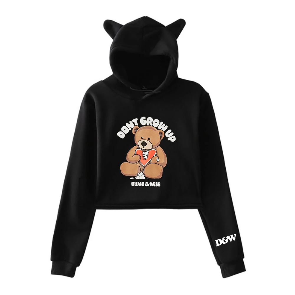 

XPLR Sam and Colby Don't Grow Up Pullover Cat Ears Hoodie Long Sleeve Sweatshirts Female Cropped Top Women's Clothes