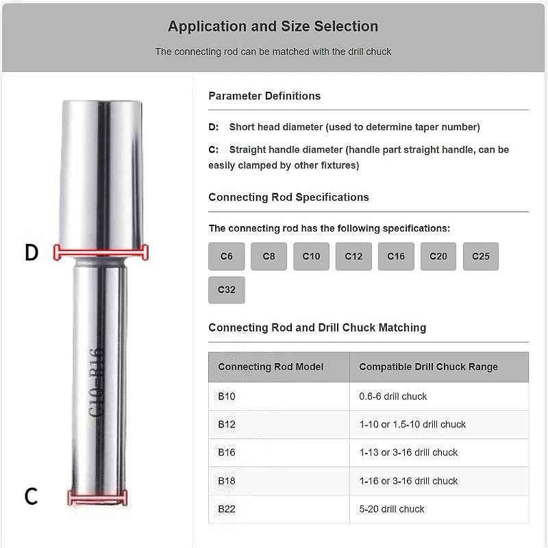 Straight Shank Drill Chuck C6 C8 C10 C12 C16 C20 B10 B12 B16 B18 B22 Connecting Rod Milling Machine Tie Rod Drill Adapter Rod