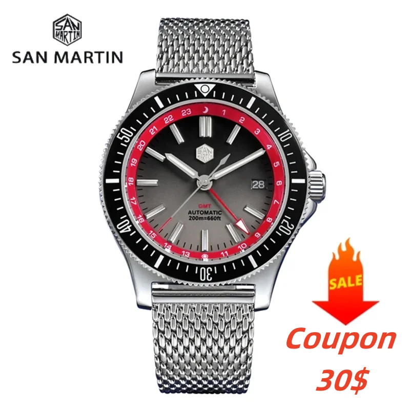 

San Martin Original Design 41mm GMT Dive Watch NH34 Automatic Mechanical Quick Release Bracelet Waterproof 200m Luminous SN0119