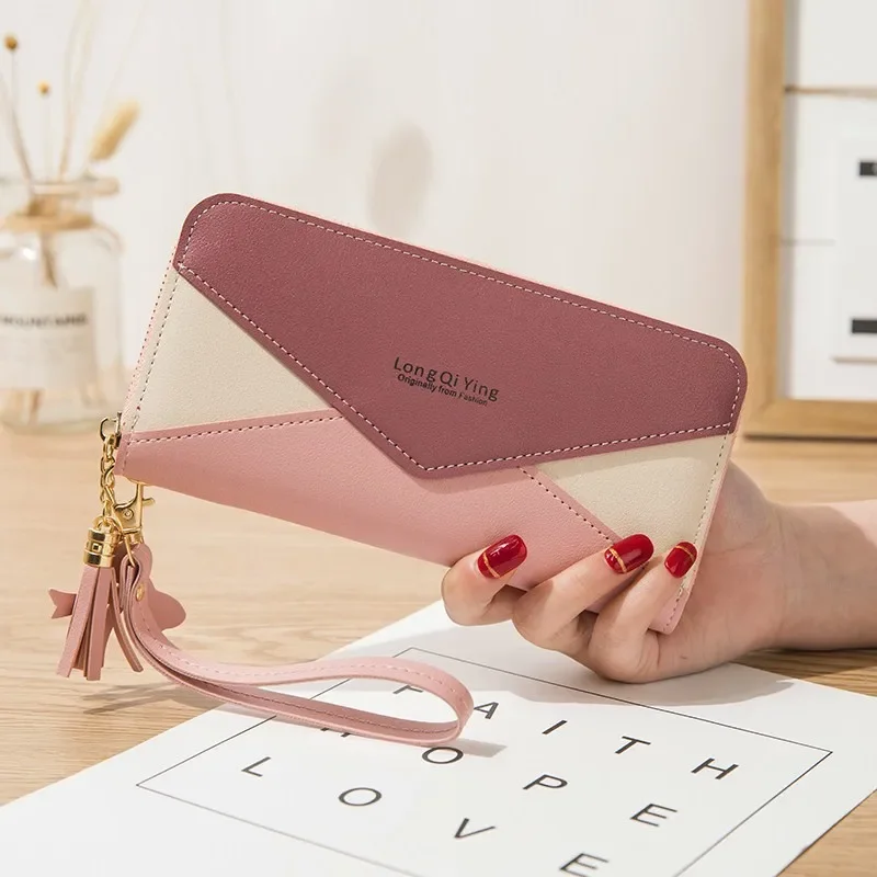 Pu Leather Colorful Women Wallets Fashion Long Zipper Coin Purses Luxury Stitching Tassel Clutch Trend All-match Card Holder