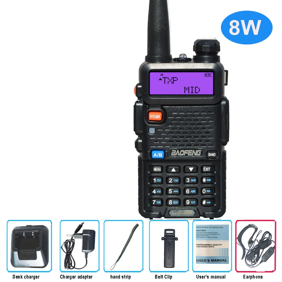 Baofeng UV-5R 8W True High Power 8 Watts Powerful Walkie Talkie Long Range 10km FM Two Way Radio CB Portable uv5r Hunting Radios