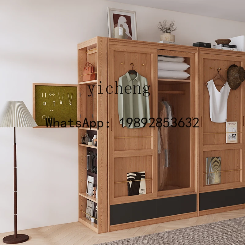 AA  log wardrobe cherry wood sliding  combination wardrobe bedroom storage locker