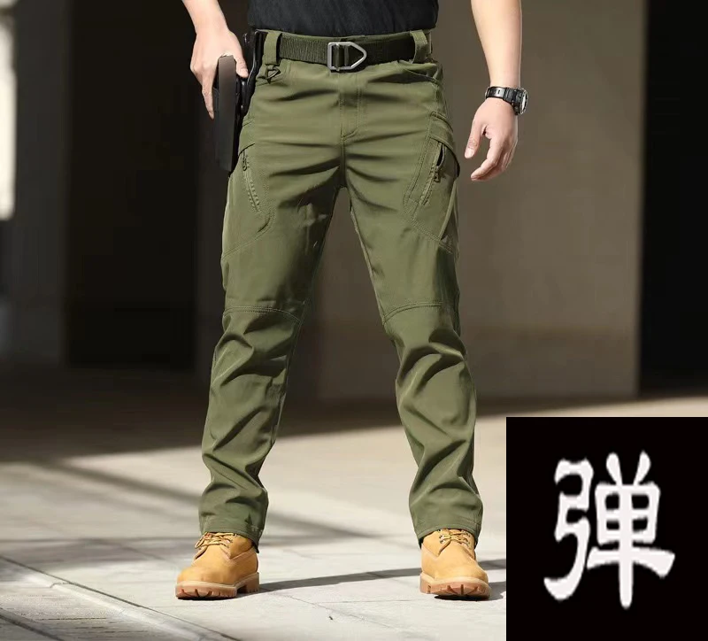 Men\'s Spring Autumn Tactical Cargo Elastic Pants Combat Trekking Hiking Camping Climbing Run Sport Cycling Work Outdoor Trousers