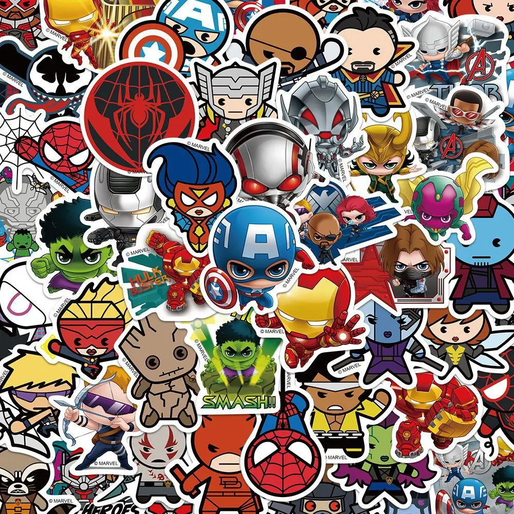 10/50PCS Disney Marvel The Avengers Cute Super Hero Cartoon Stickers Graffiti DIY Phone Guitar Skateboard Car Waterproof Sticker