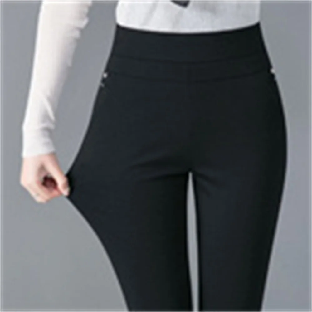 Autumn Winter Elegant High Waist Casual Stretch Slim Middle Aged Women Trousers Ladies Fashion All Match Black Gray Pencil Pants