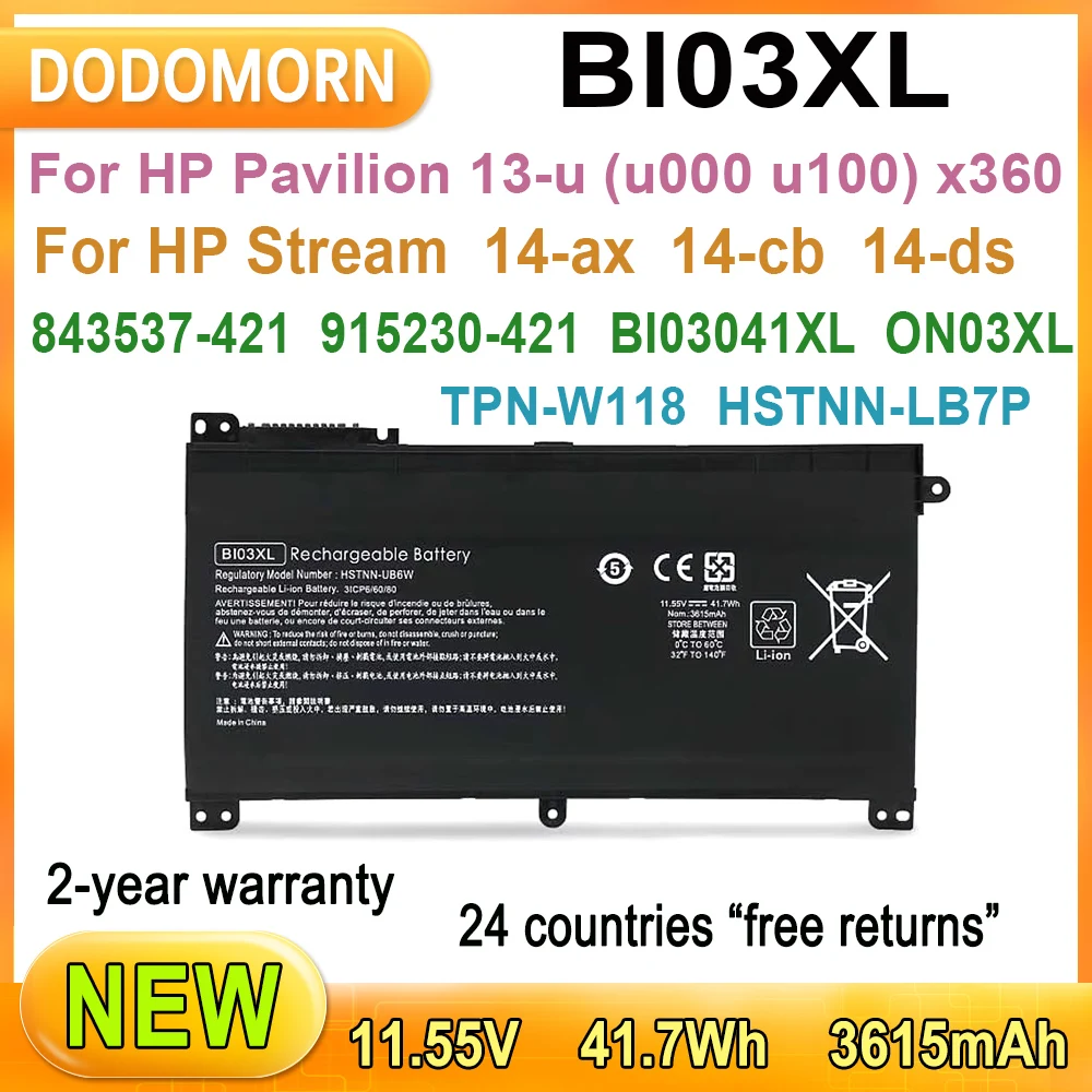 

New BI03XL Laptop Battery For HP Pavilion 13-u (u000 u100) x360,Stream 14-ax (ax000 ax100),14-cb (cb000 cb100),14-ds (ds0000)