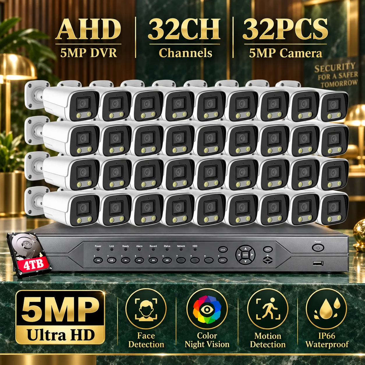 32 Channel Color Night Vision Analog CCTV Kit Outdoor 32CH AHD DVR Kit 5MP 32PCS Bullet Surveillance Security Camera System 24CH