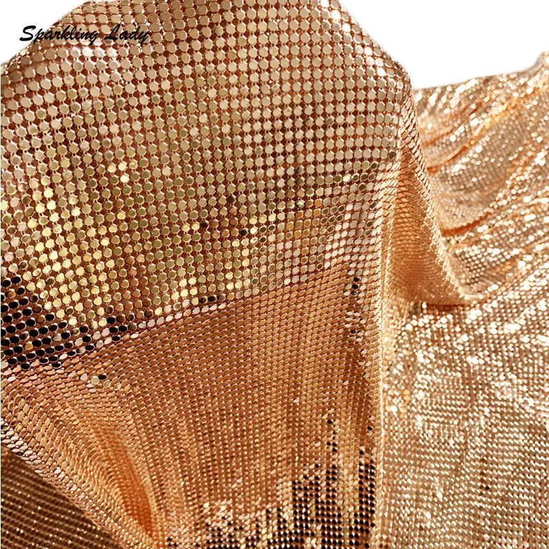 

High Quality Fashion Metallic Sequin Mesh Fabric Bright Rose Gold Copper Chainmail Metal Fabric for Bags Garment Designer