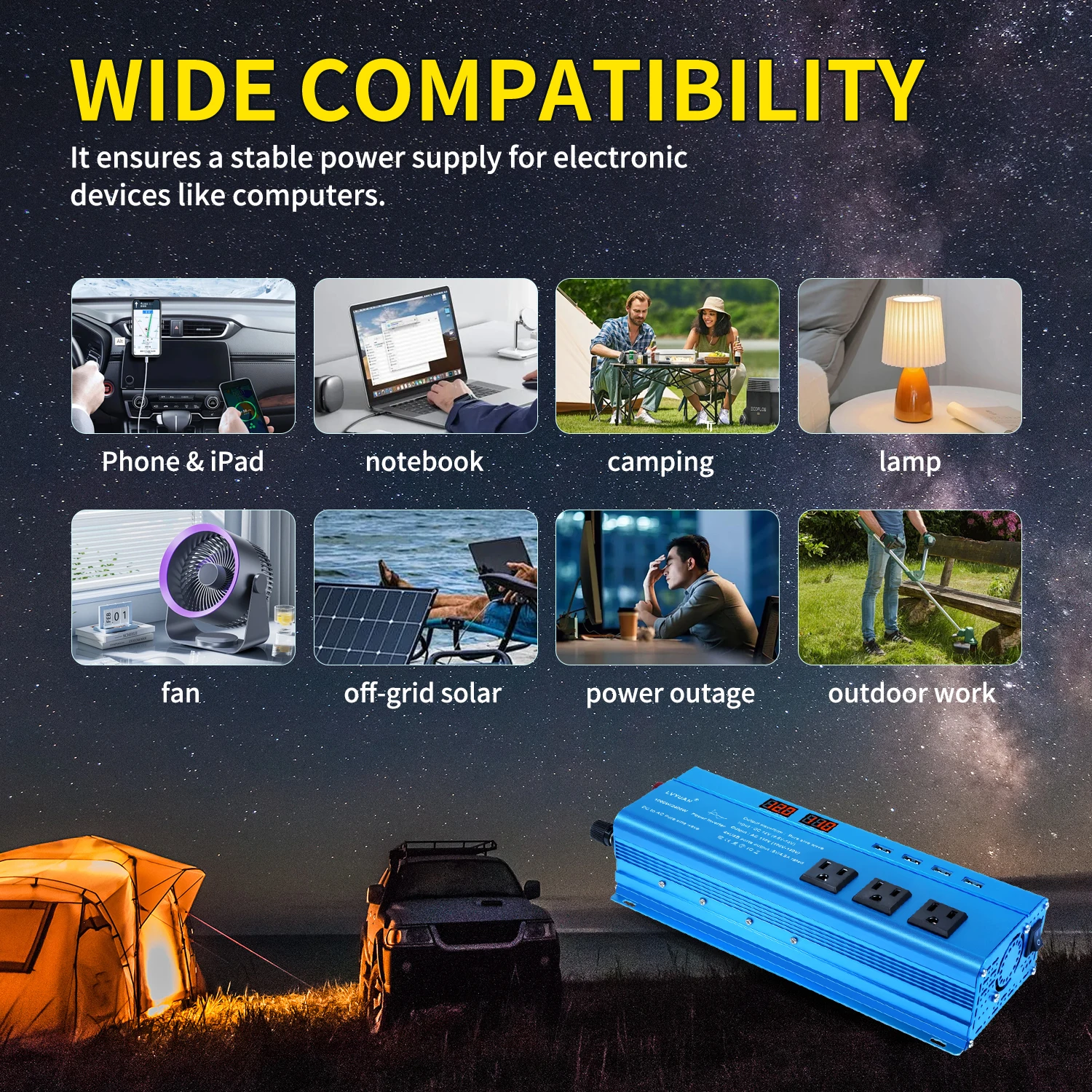 3000 واط 2400 واط العاكس موجة جيبية نقية DC12V إلى AC220V/110 فولت شاشة LED لثلاجة السيارة الخارجية/المصباح الكهربائي/الغلاية