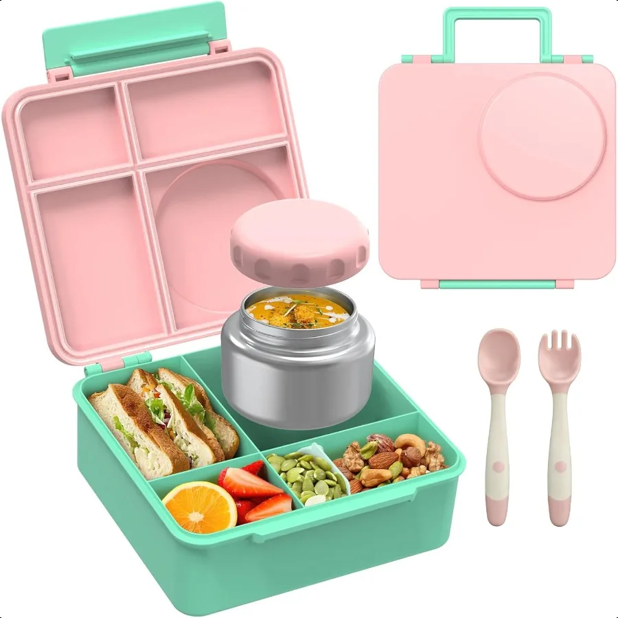 

Bento Lunch Box Set for with 8oz Soup Thermo LeakProof Lunch Containers with 4 Compartment Thermo Hot Food Jar and Insulated Lu