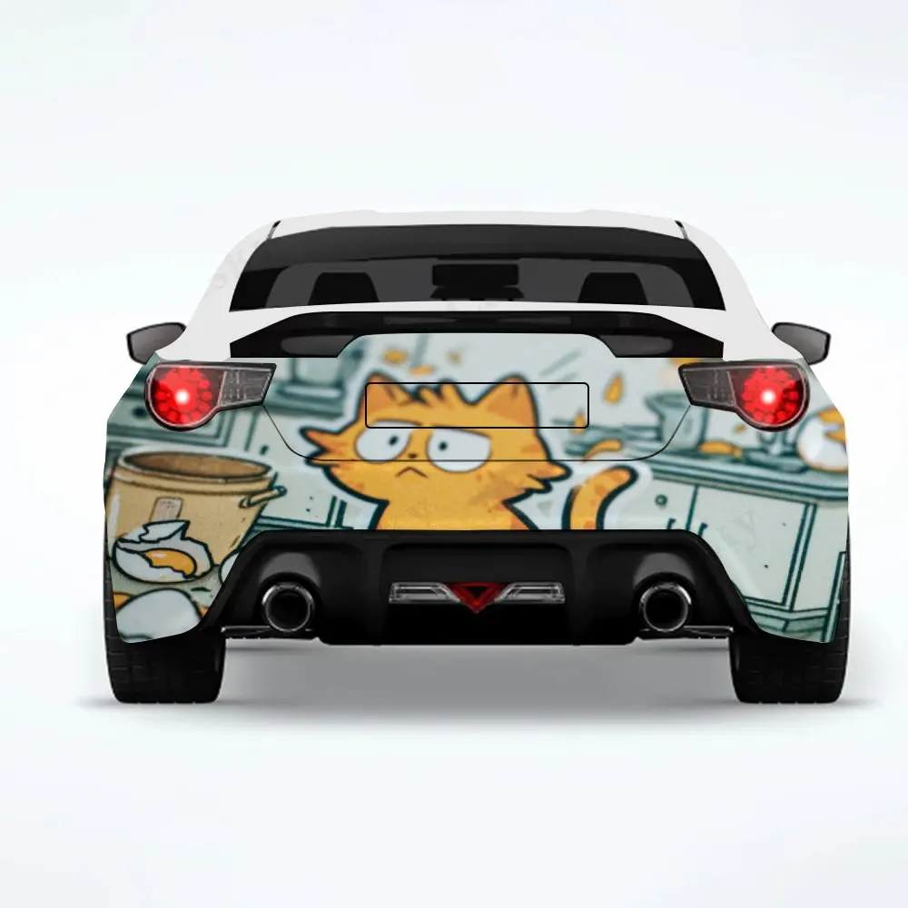 

Naughty Cat in Messy Kitchen — виниловая наклейка на заднюю часть автомобиля, водонепроницаемые самоклеящиеся виниловые наклейки для хвоста и бампера автомобиля, D