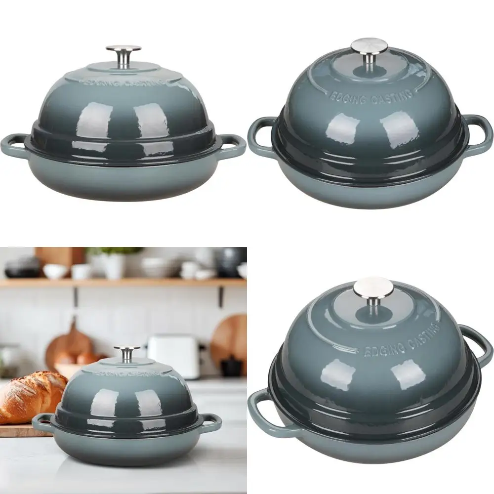 

6-Quart Round Enamel Cast Iron Dutch Oven Pot with Lid, Ideal for Homemade Sourdough Bread Baking, Slate Blue